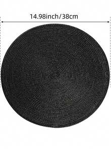 圓形編織餐墊,4/6入組編織可清洗防滑餐墊15英寸,適用於家庭聚會、婚禮派對（黑色）