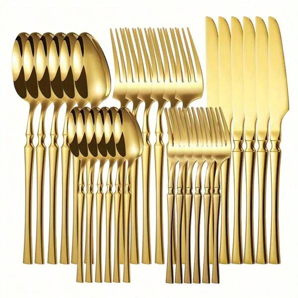20/30pcs Elegant Golden Tableware Cutlery Set, Suitable For Home Gatherings