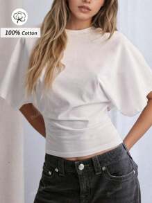 Budhaul Biała luźna koszulka T-shirt Modna na lato
