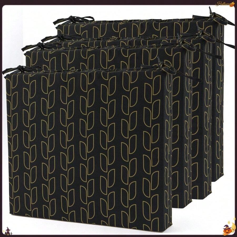 Black/Yellow 18.5"X16"X3" Waterproof Patio Chair Cushions With Ties, (4-Pack) - 多色 - 查看 1