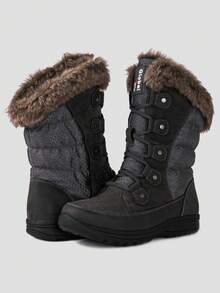 GLOBALWIN Women's Snow Boots Mid Calf Warm Winter Fashion Boots Comfortable Lace-UpWaterproof Boots Insulated Non-Slip Outdoor Shoes For Women - 1817-6GREY - 查看 3
