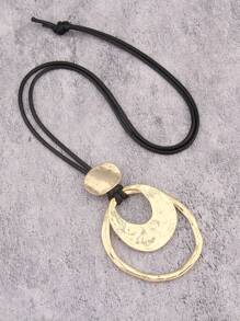 1pc Fashion Oval Hollow Alloy Pendant Necklace, Unisex, Black Wax Cord Simple Hip-Hop Necklace, Suitable As Gift For Boyfriend Or Girlfriend