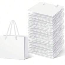 10 piezas Bolsas de regalo blancas con asas - Artesanos, organizadores de fiestas, regaladores, excelentes para bodas, cumpleaños, fiestas, manualidades, dar regalos y almacenamiento de joyas - Rosa Kraft (4 x 5 x 2 pulgadas) Bolsas pequeñas a medianas para favores de fiesta