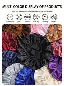 1/2pcs Silk Bonnet For Sleeping, Satin Hair Bonnets, Soft Elastic Band Silk Sleep Cap, Silk Hair Wrap For Curly Hair, Hair Bonnets For Women Sleeping,Silk Hair Wrap,Elastic Wide Band Silk Sleep Cap,Soft And Breathable, Ideal For Overnight Curls Preservation, All-Season Shower Caps, Comfortable For Chemotherapy Patients (Black/Powder) Shower Towels For Beauty Salon, Hotel Sports,Home Essentials, Towel, Skin Care - Pink - View 11