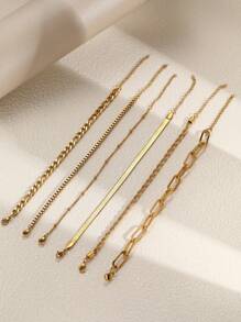 6pcs Set Simple Stainless Steel Twist Chain Bracelets, Suitable For Women's Daily Wear