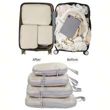 4pcs Large Capacity Travel Organizer Bags, Portable Packing Cubes For Clothes, Pants, Shoes, Socks, Suitcase Storage Organizer,Boho Vibess - Beige - View 5