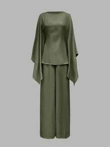 Damen Urlaubs-Lässig-Elegantes Falten-Taille Fledermaus-Ärmel locker sitzender Anzug