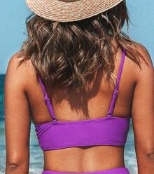 Women's Bikini Top Bathing Suit V Neck Adjustable Spaghetti Straps Twist Front - Purple - View 2