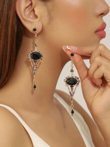 1 Pair Elegant Luxury Full Diamond Long Dangle Earrings, Suitable For Women To Wear On Important Occasions