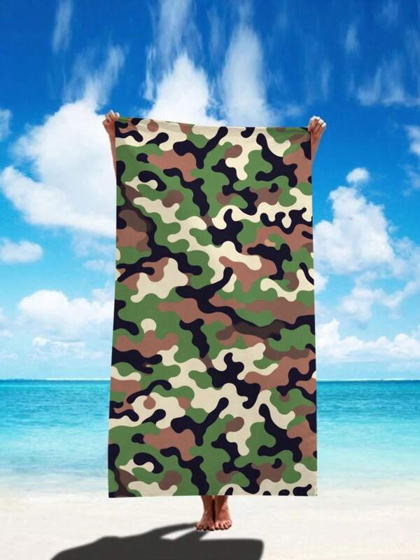 SRH 1pc Modern Military Camouflage Pattern Beach Towel, Made Of Ultra-Soft Microfiber, Lightweight And Super Absorbent, Quick-Drying, 240gsm, Suitable For Travel, Pool, Yoga - Unisex, Best Holiday & Beach Essential