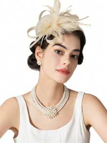 1 Stück elegantes Federhaarbandaccessoire mit Mesh, Braut-Hochzeit Haarschmuck, Kostümparty Kopfschmuck, Geschenk zum Muttertag/Abiball/Erntedank/Weihnachten/Karneval
