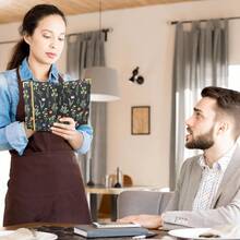 Cute Waitress Book With Money Pocket, Leather Server Book With Zipper Wallet, Black Serving Organizer Fits Server Apron - Flowers A - 查看 2
