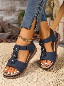 Sandalias romanas de estilo casual de talla grande 2025 con punta abierta, mujeres, sandalias planas con correa de gancho y bucle y punta abierta