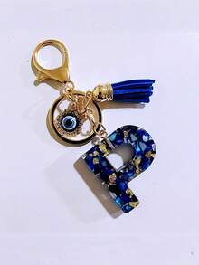 1pc Chic Blue Resin Alphabet Initial Keychain With Evil Eye & Tassel - Stylish Oblong Letter Charm, Rhinestone Embellishments, Lobster Clasp - Perfect Everyday Accessory & Thoughtful Gift For Women, Ladies Key Ring Backpack For School Car Accessories Cute Goth Y2k - Multicolor - View 20