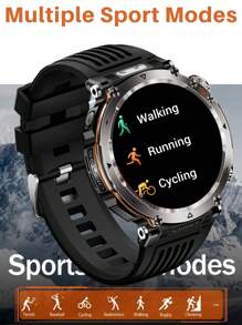 EFFEOKKI Effeokki 1.7 Inch Large Round Screen Rugged Smartwatch For Men With Wireless Calling, IPS Display, Altitude Air Pressure, Compass, LED Flashlight, 600mAh Large Battery, IP68 Waterproof, 100+ Sports Modes, Fitness Tracker Compatible With Iphone Android Phone