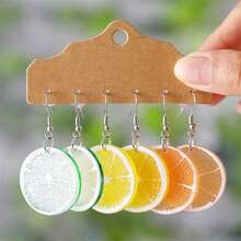 Niedliche Harz-Fruchtscheiben Tropfen Ohrringe, sortierte Grapefruit Orange Zitrone Limette Zitrusscheiben Ohrringe, simpler Modestil Boho Sommer Statement Schmuck Geschenk, perfekt für Damen Alltags- und Strandcocktailparty/Pool-Ferienmode-Accessoire