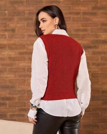 Fang Casual V-Neck Valentine's Day Knitted Sweater Vest - 紅色 - 查看 3