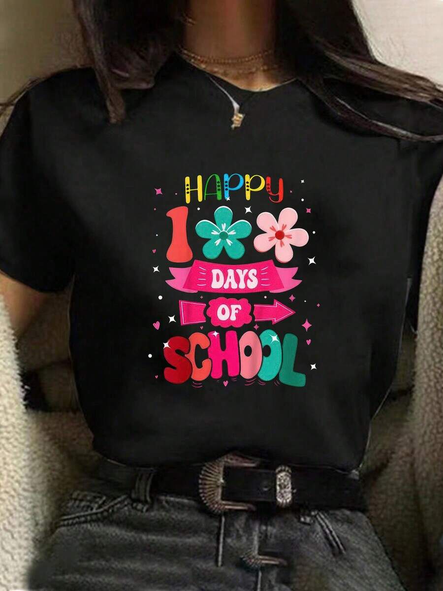 100% Cotton Kids 100 Days Of School Shirt Toddler Girl 100Th Day Of School T-Shirt,Fashion Casual Short-Sleeved T-Shirts For Men And Women - Black - View 1