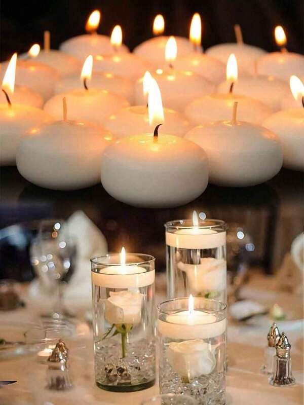 10pcs Oval White Floating Candles, Water Floats Candles For Wedding, Hotel, Restaurant, Birthday Party, Festival Romantic Dinner