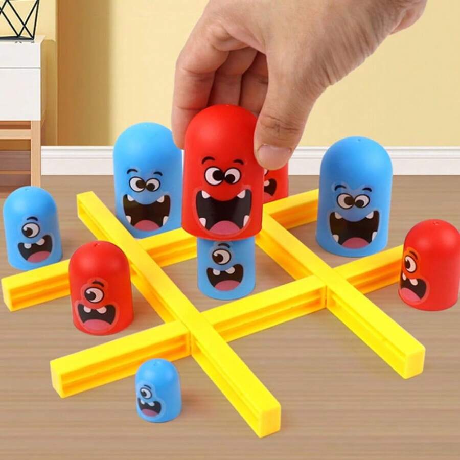 Cartoon Stackable Tic Tac Toe Board Game, Colorful Plastic Board With Smiling Face Pieces, Portable Strategy Party Desktop Game-Suitable For Casual Gatherings, Backyard Entertainment, Family Games And Other Occasions