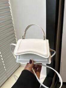迷你女士手提包，便携式单肩包，2025年夏季新款时尚纯色翻盖迷你托特包，斜挎包 - 白色 - 查看 8