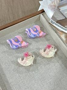 6个可爱海洋系列迷你发夹，适合女性通勤刘海装饰侧夹，适合作为生日和节日礼物，时尚发饰，美发爪夹，可爱发爪，秋冬季度假装扮，夏季海滩风情。 - 彩色 - 查看 7
