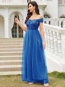 CHOSMO Elegant Solid Color Knit Fabric Backless Mesh & Sequin Patchwork Women's Dress, Suitable For Prom, Evening Gowns, Formal Occasions, Weddings, Parties, Anniversaries, Graduations, Festivals, Formal Dinners, Photoshoots, Galas, Concerts