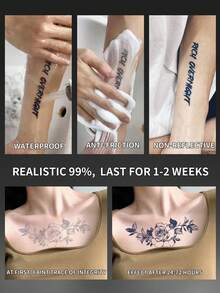 1pc Realistic Temporary Tattoo Sticker, Semi-Permanent Y2K Floral Pattern, Waterproof & Sweat-Resistant, Lasts 1-2 Weeks, Realistic Herbal Juice Effect, Friction-Resistant, Non-Reflective, Black, Unisex, Suitable For Arms, Chest, Legs, Abdomen, Waist, Fingers, Neck, Spine And Other Body Parts, Modernist Body Art - Black - View 4
