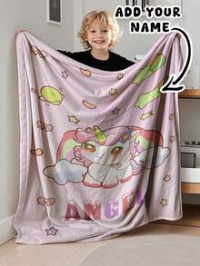 1pc Customizable Fleece Blanket, Suitable As A Gift For Girls, Boys, Adults, Valentine's Day, Lightweight, Soft And Warm, Suitable For Mother's Day, Birthday, Children's Day, Father's Day, Graduation, Wedding, Christmas, Home Use On Sofa, Bed, Car, Bedroom, Living Room - Multicolor - View 3