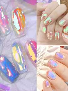 6 Peças Adesivos de Unha de Cubo de Gelo Transparente Aurora - Paetês de Papel de Vidro 3D Holográfico de Cubo de Gelo Transferência de Telefone de Arte de Unha - Adesivos de Foil Coreanos Autoadesivos Reflexivos Arco-Íris para Decoração de Unha