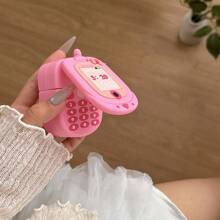 Adorable Phone Shape Earphone Case, Pink 520 Headphone Pouch, Earphone Box For Girlfriend, Silicone Shock-Proof Cover For AirPods 1/2/3/4/Pro With Mini Mirror, Gift