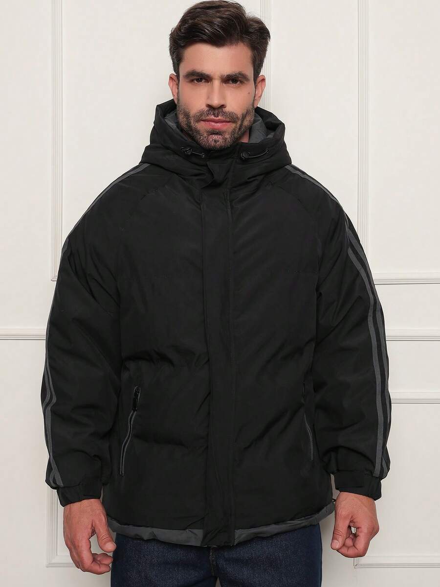Men's Windbreaker Jacket Waterproof Mountaineering Trail Trekking Climbing Winter Lined Water Resistant Casual Lightweight Sports High Collar Removable Hood Softshell Cold Shelter Mountain Sailing Hiking Fishing - 黑色 - 查看 1