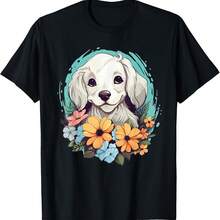 Perro lindo con flores Camiseta para perro - Negro - Ver 1