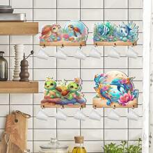 1pc DIY Diamond Art Key Organizers Wall Mount With 3 Hooks - Turtles And Dolphins Patterns Wooden Wall Decorative Key Hanger, Special Shape Crystal Rhinestone Diamond Painting Key Holder For Wall, Entryway, Front Door, Hallway, Office, Easy Installation Key Rack For Housewarming Gifts For Friends And Family