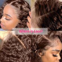 200% Glueless Human Hair Chocolate Brown Deep Wave HD Lace Front Wigs Curly Bob Wig Human Hair 13x4 Chocolate Brown Deep Wave Wig Human Hair Pre Plucked With Baby Hair Brazilian Virgin Colored #4 Short Bob Wigs Human Hair