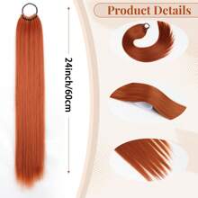 24 Inch Synthetic Long Straight Ponytail Hair Extensions Ponytail Wig Hairpiece For Women For Daily Wear