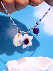 1pc Fashion Delicate Summer Beach Vacation Style Personalized Fish, Seashell, Starfish Pendant Bohemian Bracelet For Women, Suitable For Daily Outfit And Beach Vacation