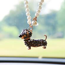 New Dachshund Dog Car Interior Hanging Ornament Car Rearview Mirror Decoration Hanging Decoration With Rhinestones Small Dog Car Hanging Accessory - rượu sâm panh - Xem 6