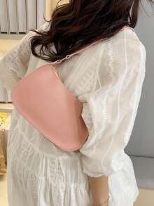 Solid Color Minimalist Zipper Shoulder Bag, Fashionable Crescent-Shaped Bag, Zipper Shoulder Bag Faux Leather Solid Color Wallet Burgundy Lingerie Pouch, Ideal New Year Gift Fashionable Burgundy Lingerie Pouch - Pink - View 5