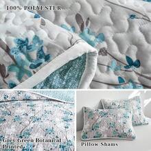 Flysheep Reversible Quilt Set Full Size, 3 Pieces White Blue Botanical Floral Printed Summer Bedding Set, Soft Microfiber Lightweight Bedspread/Coverlet All Season - 92x90 - Grey - View 2