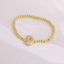 1pc, 18k Gold Plated A-Z Initial Bubble Bracelet Classic Fashion CZ Pave Charm Beads Stretch Design Gift