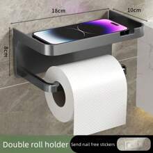 1pc Wall-Mounted Toilet Paper Holder With Storage Shelf - Black, Self-Adhesive, No-Drill Design For Bathroom, Kitchen, Or Hotel - Ideal For Holding Toilet Paper, Phone, And Accessories, Accessory Holder Modern Wall Shelf Durable Plastic, Toilet Paper Holder Back To School