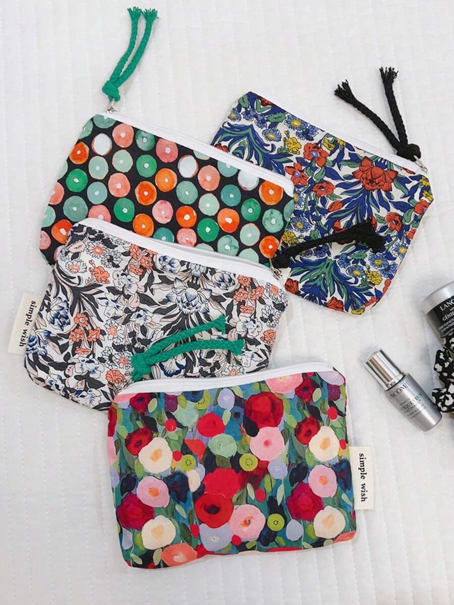 Vintage Floral Coin Purse, Mini Cotton Pouch, Lipstick Earphone Toiletries Storage Bag, Small Item Organizer Card Holder - Multicolor - View 1