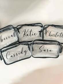1pc Personalized Transparent Stationery Bag, Makeup Pouch, Travel Makeup Organizer, Great Gift For Bridesmaids, Summer Vacation, Holds Cosmetics, Snacks, Nail Care, Medication, Sunscreen, Hair Products,Multifunction Back To School,Multi-Functional,Ornamental,Letter,Stylish,Modern,Colorful,Cute,Adorable,Casual,Custom,Personalised,Unique,Customized,Ideal Gifts For Him,Ideal Gifts For Her