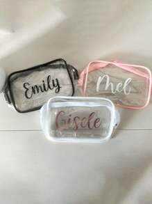 1pc Personalized Transparent Stationery Bag, Makeup Pouch, Travel Makeup Organizer, Great Gift For Bridesmaids, Summer Vacation, Holds Cosmetics, Snacks, Nail Care, Medication, Sunscreen, Hair Products,Multifunction Back To School,Multi-Functional,Ornamental,Letter,Stylish,Modern,Colorful,Cute,Adorable,Casual,Custom,Personalised,Unique,Customized,Ideal Gifts For Him,Ideal Gifts For Her