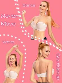 Women's Push Up Strapless Bra With Clear Straps For Big Bust, Never On Party Band Size(34-48) Cup B/C/D/DD/DDD/Ghalloween - Beige Pink - 查看 11