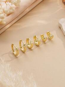 6 Peças - Brincos Dourados, Brincos Simples, Brincos Empilhados, Forma Geométrica, Textura Brilhante, Moda e Versáteis, Uso Diário, Estilo Minimalista, Design de Nicho, Requintado e Pequeno, Estilo Ins, Elegante, Acessórios, Brincos Básicos, Sensação de Alta Qualidade.