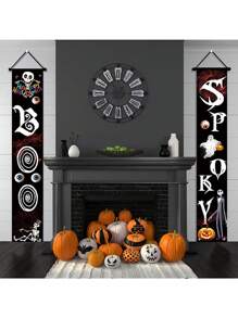 1pair Halloween Decorations Outdoor Ghost Decor - Halloween Boo Spooky Porch Sign Banner Decor For Front Door Outside Yard Garden Party Supplies