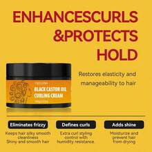 1 Bottle Black Castor Oil Curling Cream With Argan Oil Curl Enhancer Moisturizing & Frizz Control Leave-In Conditioning Cream Hydrating Define & Smooth For Any Curl Type - Yellow - View 3