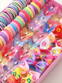 115个装女孩水钻蝴蝶发夹，简约优雅发圈，高弹耐用不伤发，多功能蝴蝶发圈，适合日常使用 - 彩色 - 查看 2
